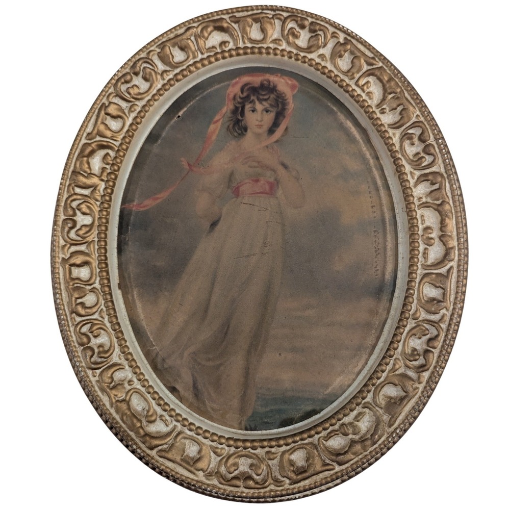 Vintage Oval Portrait Art 12x9.5 Gold Ornate Regency Print Victorian Shabby Chic